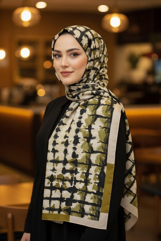 Batik Çizgi Desen Zeytuni Pamuk Şal - Afvente