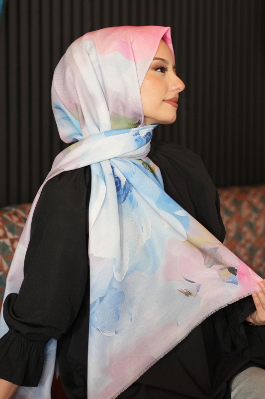 Çiçek Desen Mint Pamuk Şal - 4
