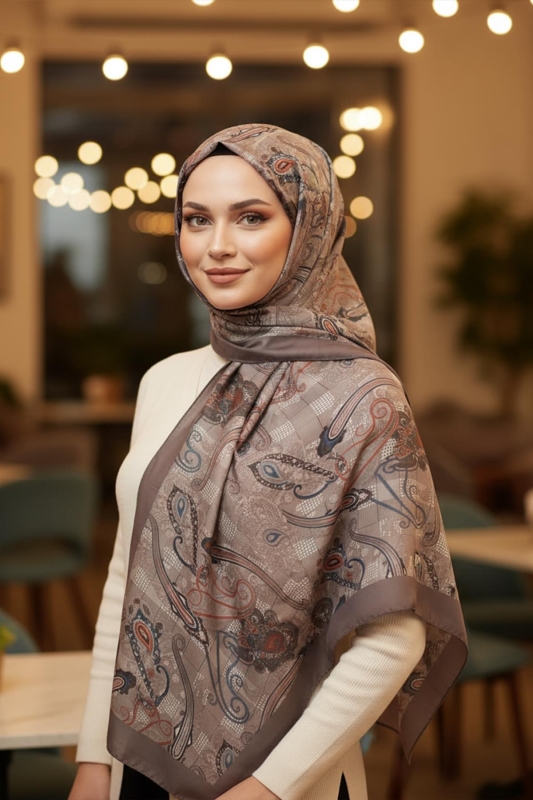 Ekose Paisley Desen Vizon Pamuk Şal - Afvente