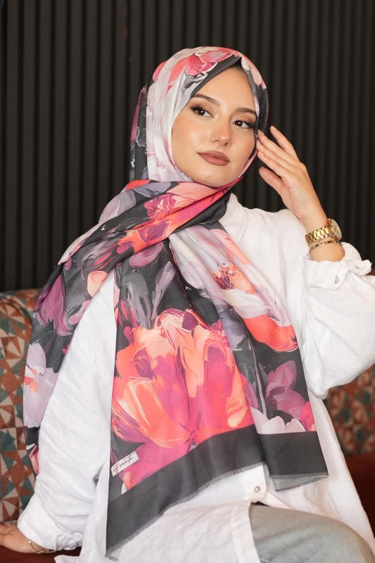 Gül Desen Çok Renkli Pamuk Şal - 2