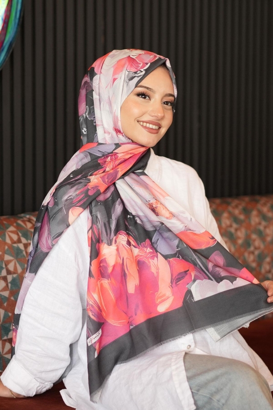 Gül Desen Çok Renkli Pamuk Şal - 3