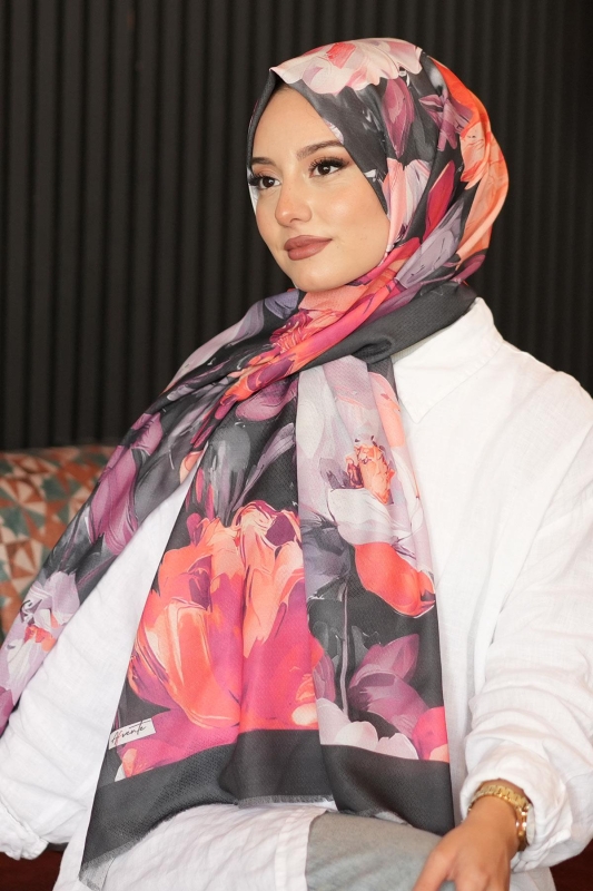 Gül Desen Çok Renkli Pamuk Şal - 4