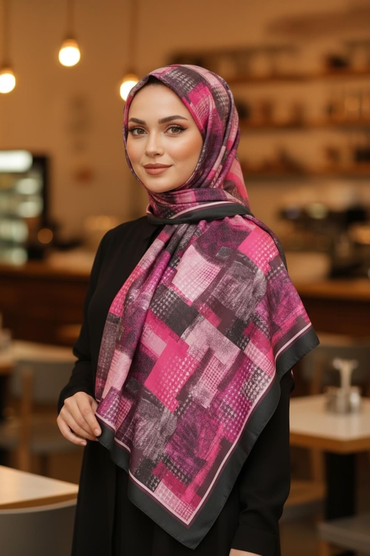 Kare Desen Şarabi Pamuk Şal - Afvente
