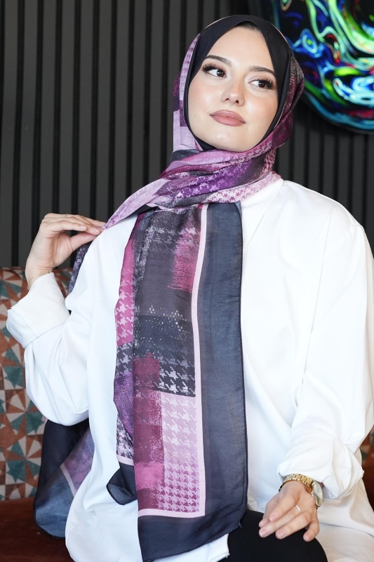 Kare Desen Şarabi Soft Pamuk Şal - 2