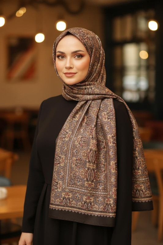 Klasik Desen Kahve Pamuk Şal - Afvente