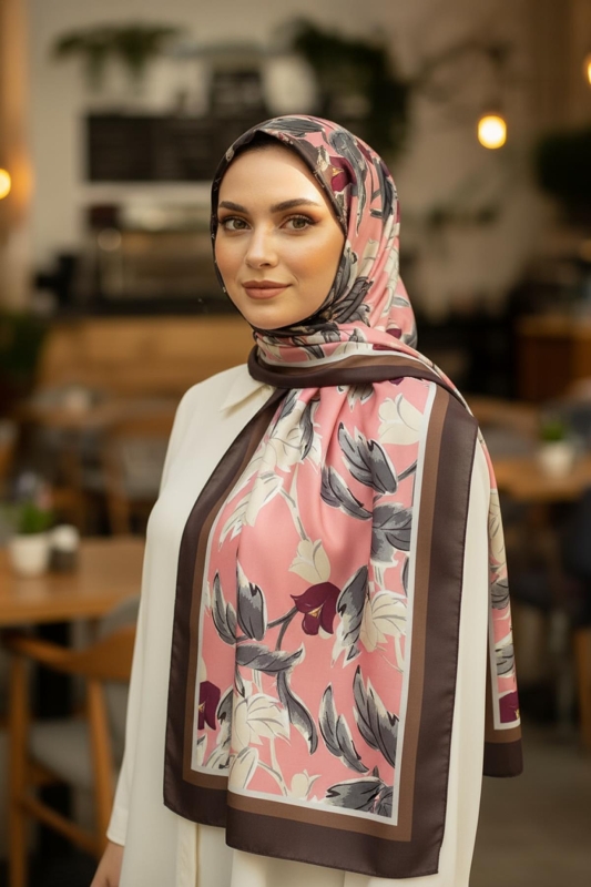 Lale Desen Pembe Pamuk Şal - Afvente