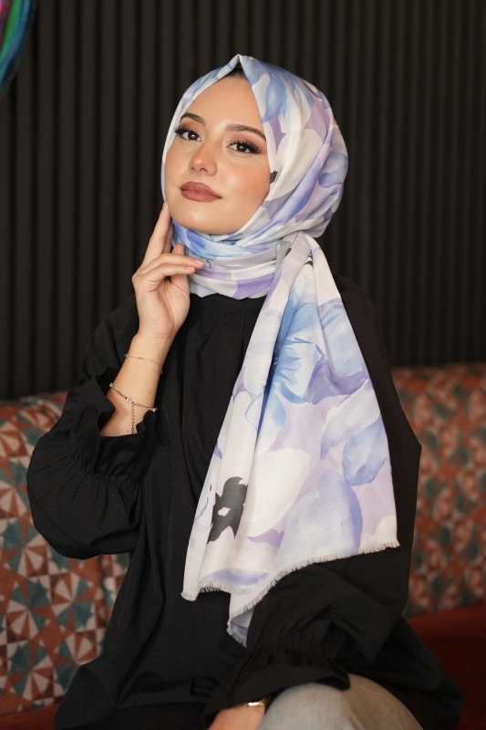 Lavanta Desen Lila Pamuk Şal - AFVENTE