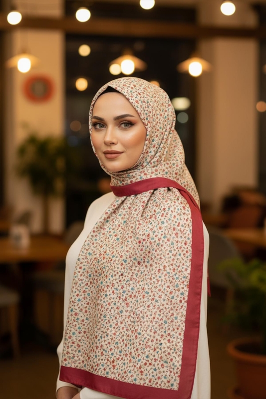 Mini Bahar Desen Nar Çiçeği Pamuk Şal - Afvente