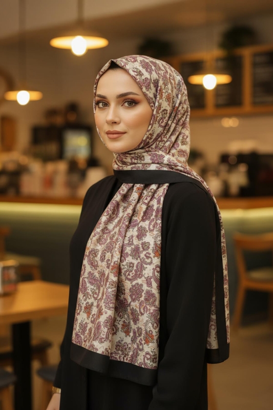 Mini Paisley Desen Leylak Pamuk Şal - Afvente