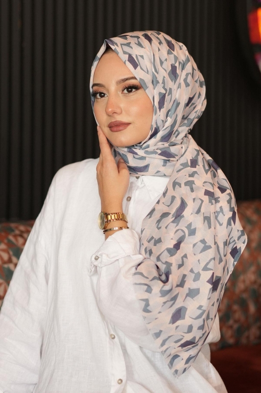 Mozaik Desen Lacivert Pamuk Şal - AFVENTE