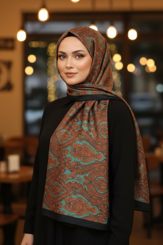 Paisley Desen Zümrüt Pamuk Şal - 1