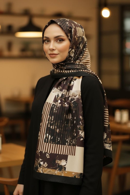 Retro Çiçek Desen Bej Pamuk Şal - Afvente