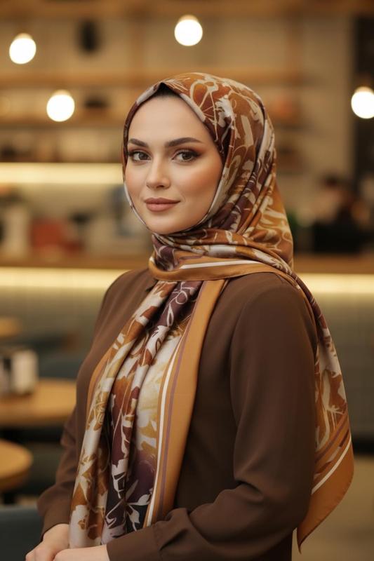 Siluet Çiçek Desen Bal Pamuk Şal - Afvente