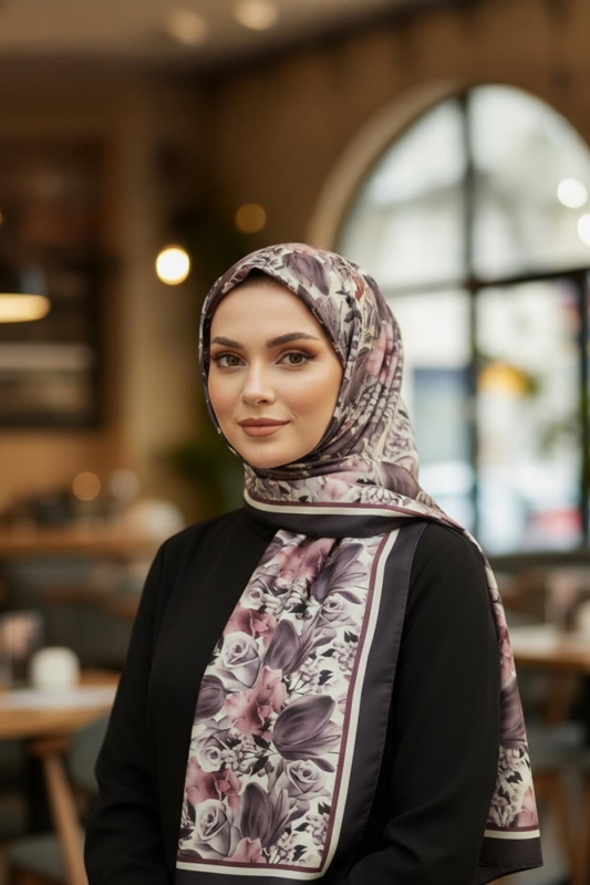 Soft Gül Desen Lavanta Pamuk Şal - Afvente