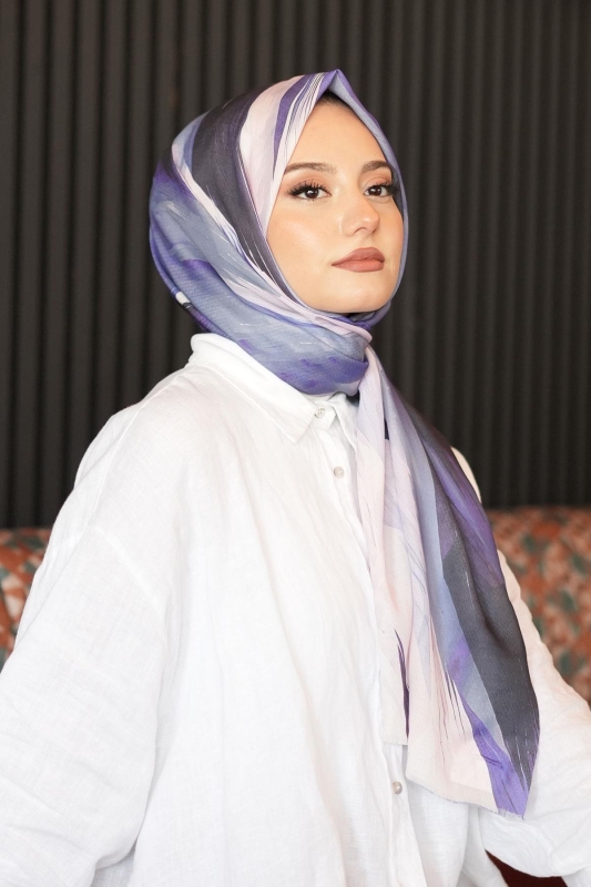 Soyut Fırça Desen Mor Pamuk Şal - 2