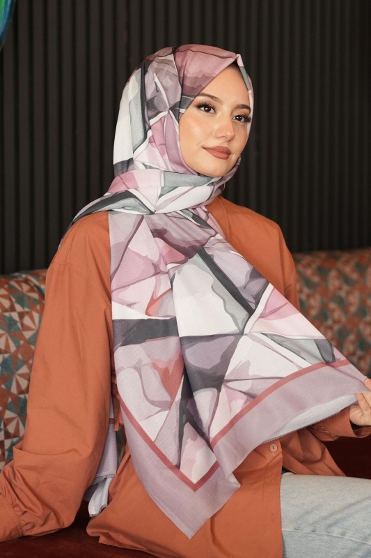 Soyut Geometrik Desen Vizon Pamuk Şal - AFVENTE