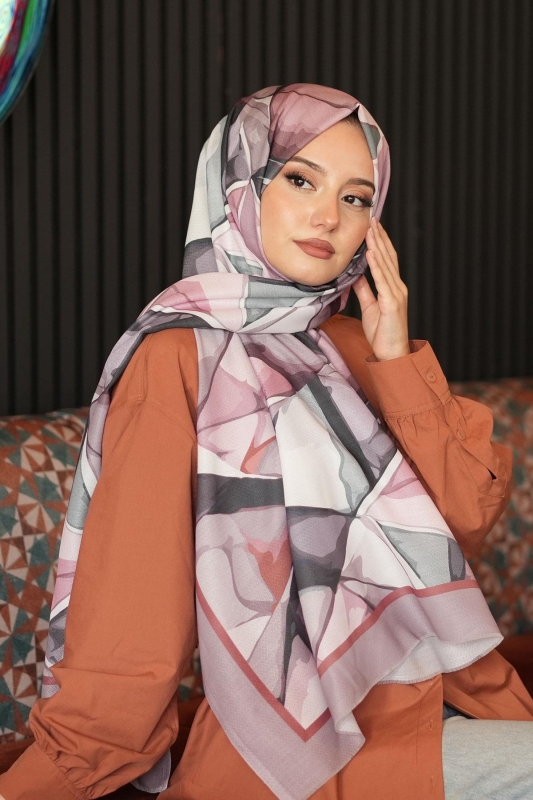 Soyut Geometrik Desen Vizon Pamuk Şal - 3