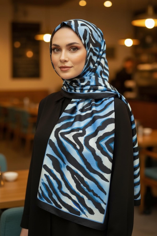 Zebra Desen Siyah Pamuk Şal - Afvente