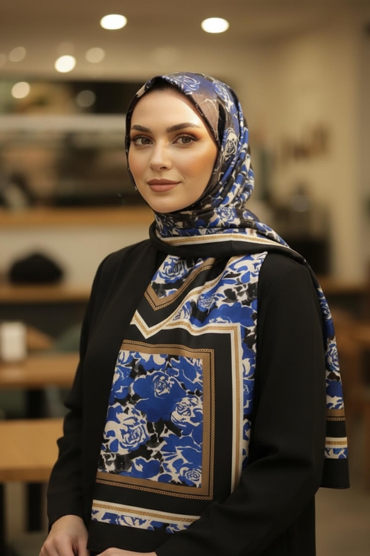 Zincir Gül Desen Saks Pamuk Şal - Afvente