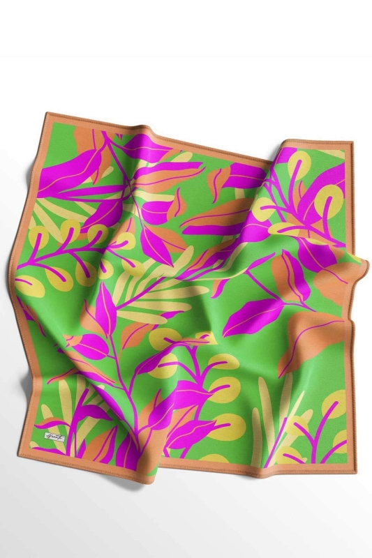 Yaprak Desen Yeşil Soft Pamuk Eşarp - 5