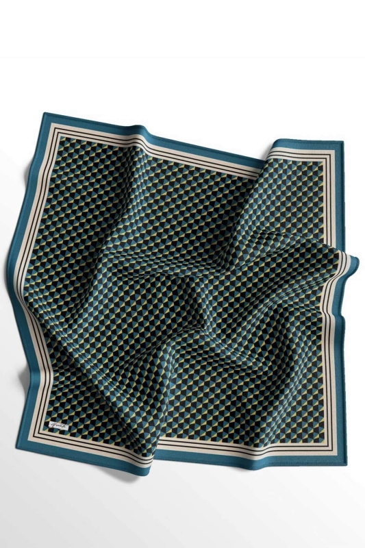 Geometrik Desen Turkuaz Soft Pamuk Eşarp - 1