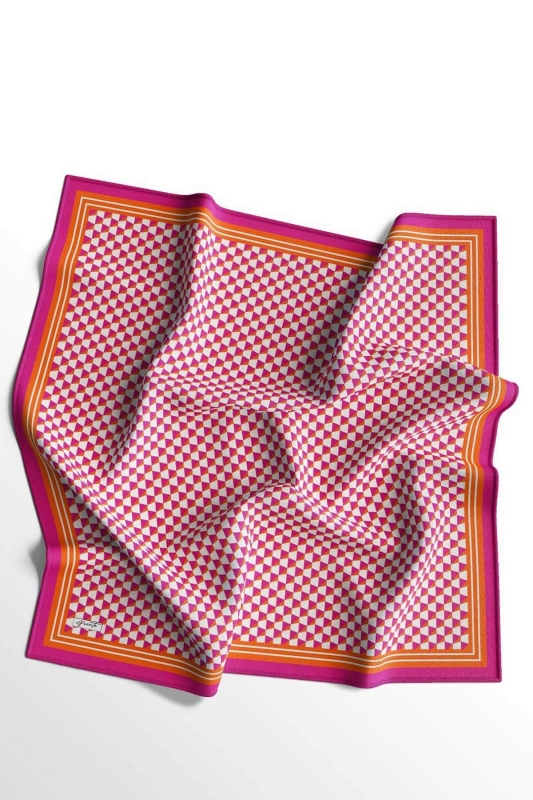 Geometrik Desen Pembe Soft Pamuk Eşarp - 4