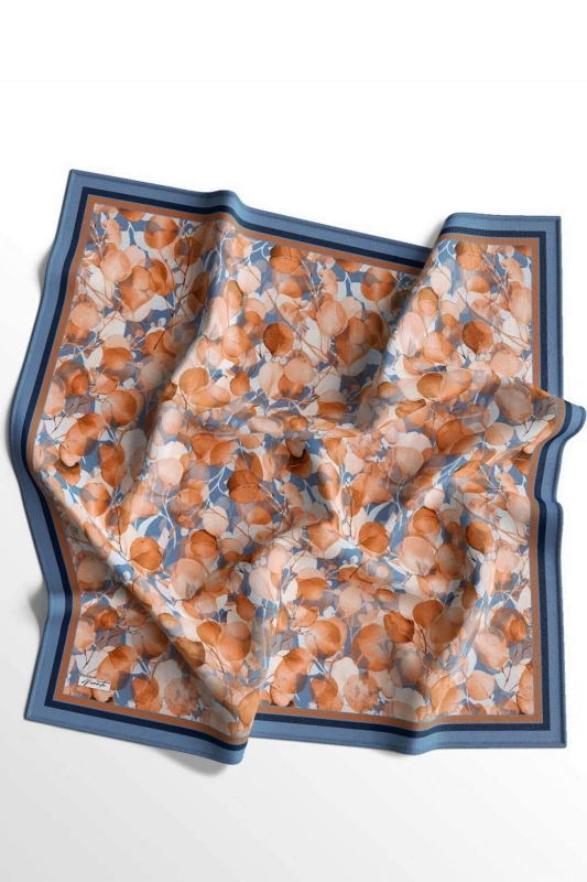 Yaprak Desen Turkuaz Soft Pamuk Eşarp - 4