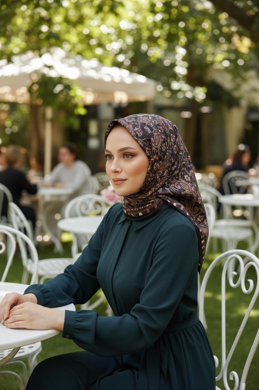 Etnik Desen Acı Kahve Soft Pamuk Eşarp - AFVENTE