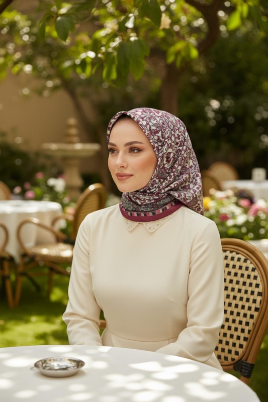 Etnik Desen Bordo Soft Pamuk Eşarp - AFVENTE