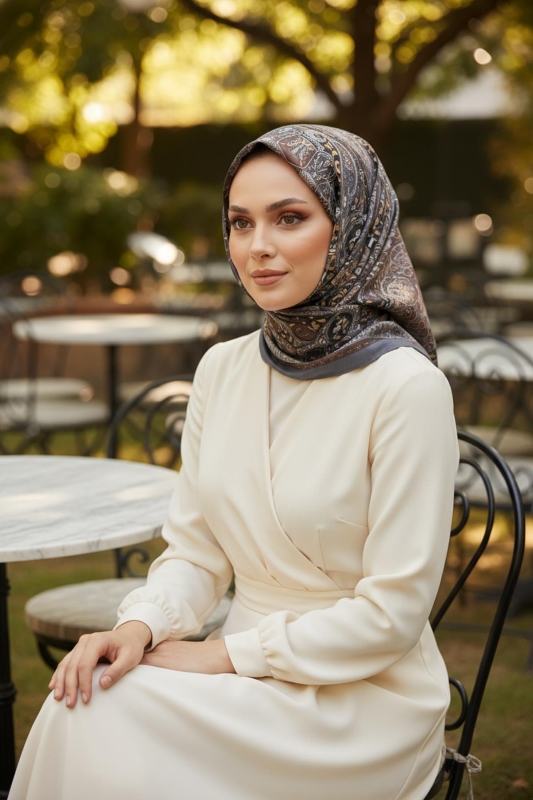 Karma Motif Desen Füme Soft Pamuk Eşarp - AFVENTE