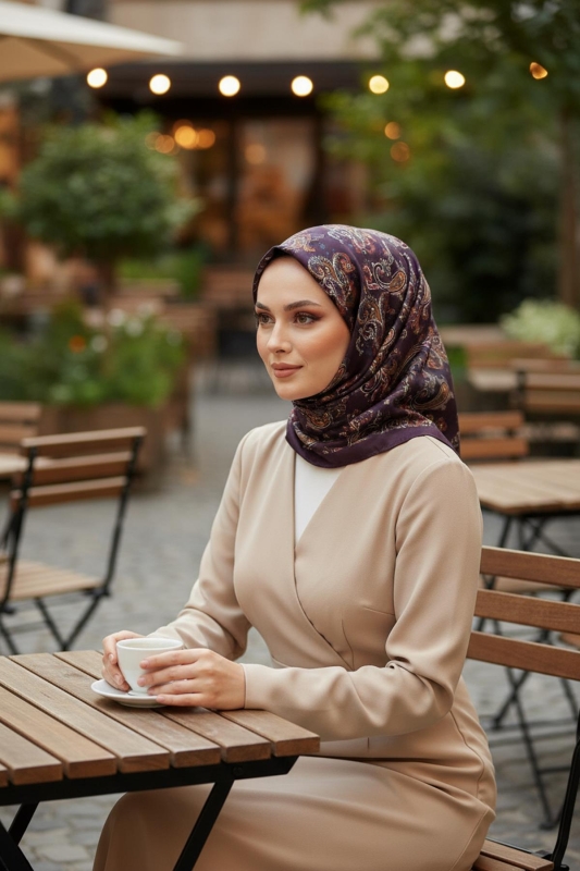 Paisley Desen Acı Kahve Soft Pamuk Eşarp - 1