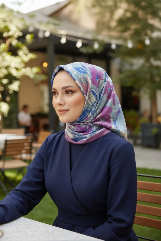 Zambak Çiçek Desen Lavanta Soft Pamuk Eşarp - AFVENTE