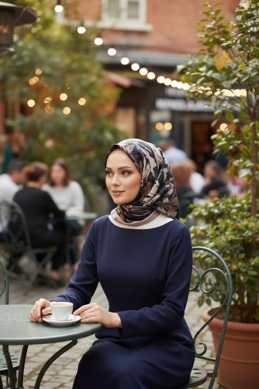 Zambak Çiçek Desen Siyah Soft Pamuk Eşarp - AFVENTE