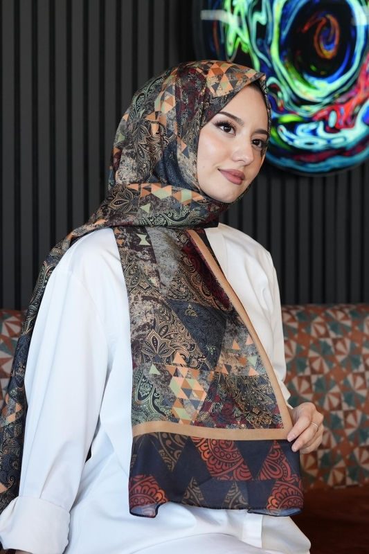 Paisley Desen Kahverengi Soft Pamuk Şal - Afvente