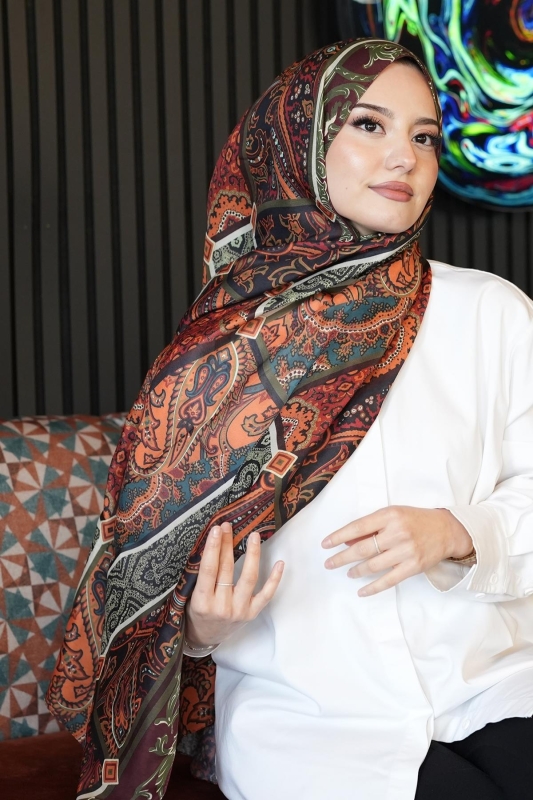 Paisley Desen Kahverengi Soft Pamuk Şal - 3