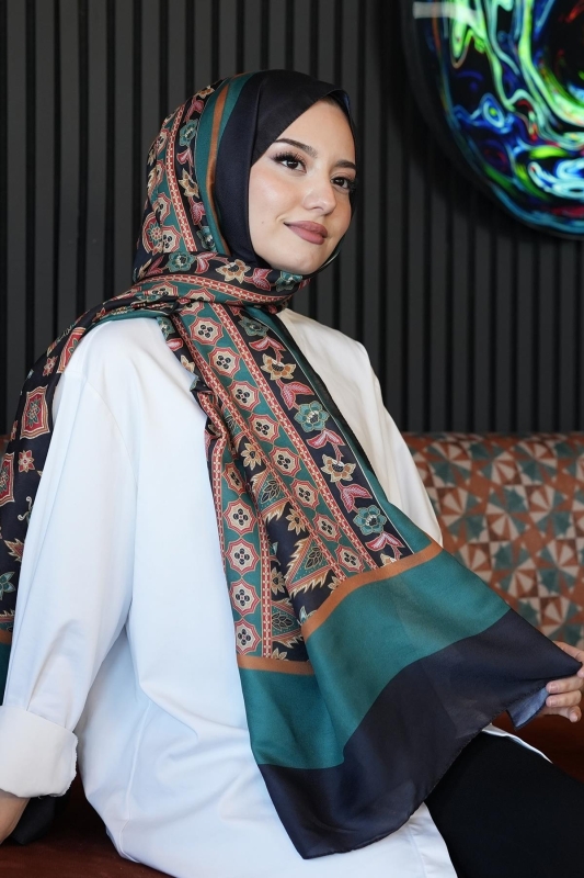 Çiçek Desen Yeşil Soft Pamuk Şal - 4