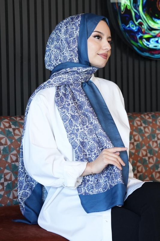 Çiçek Desen Turkuaz Soft Pamuk Şal - 3