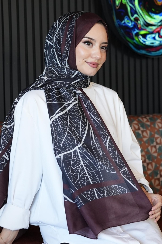 Mermer Desen Bordo Soft Pamuk Şal - 1
