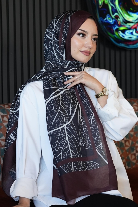 Mermer Desen Bordo Soft Pamuk Şal - 4