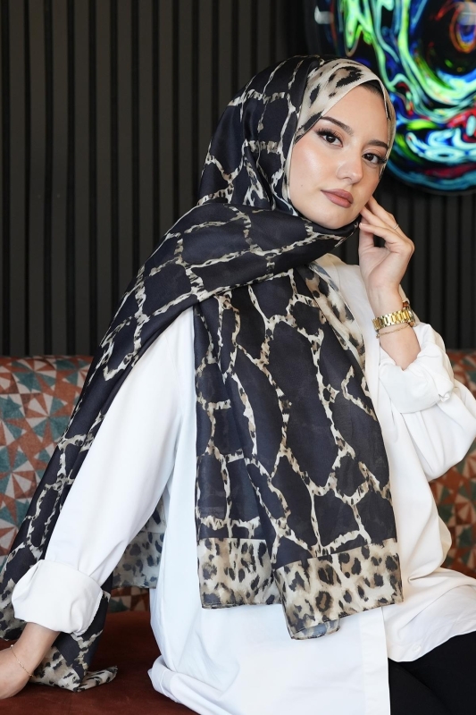 Mermer Desen Siyah Soft Pamuk Şal - Afvente