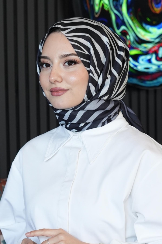 Dalgalı Desen Gri Soft Pamuk Şal - 2