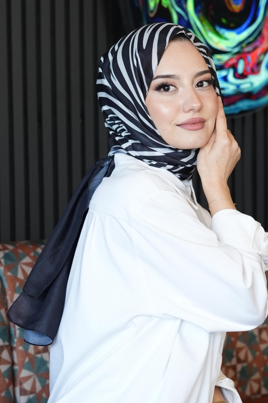 Dalgalı Desen Gri Soft Pamuk Şal - 3