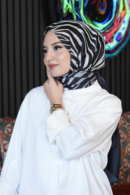 Dalgalı Desen Gri Soft Pamuk Şal - 4