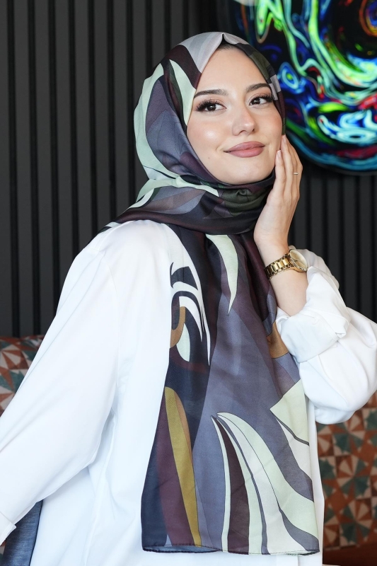 Geometrik Desen Bordo Soft Pamuk Şal - 1