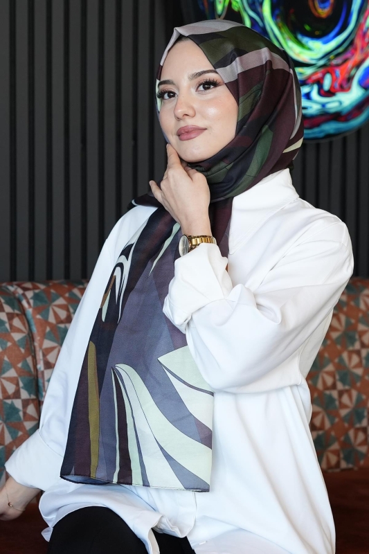 Geometrik Desen Bordo Soft Pamuk Şal - 2