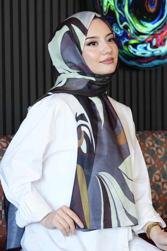 Geometrik Desen Bordo Soft Pamuk Şal - 3