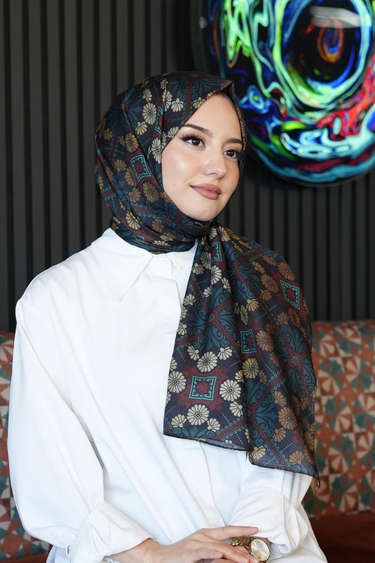 Çiçek Desen Koyu Yeşil Soft Pamuk Şal - 2