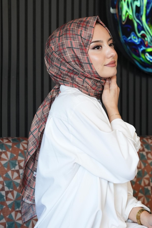 Geometrik Desen Açık Kahverengi Soft Pamuk Şal - 1