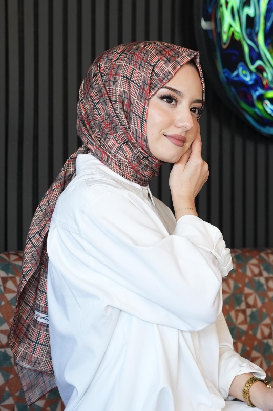 Geometrik Desen Açık Kahverengi Soft Pamuk Şal - 4