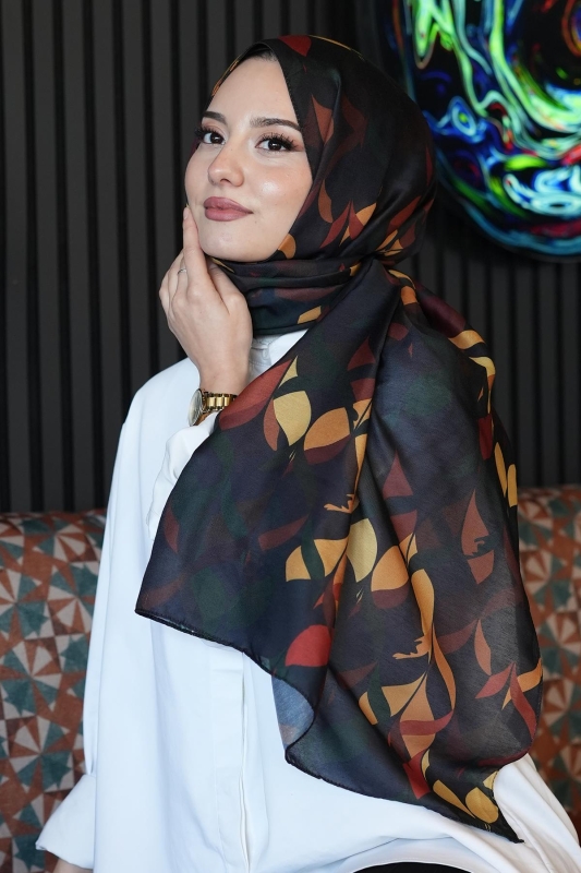 Yaprak Desen Koyu Yeşil Soft Pamuk Şal - Afvente